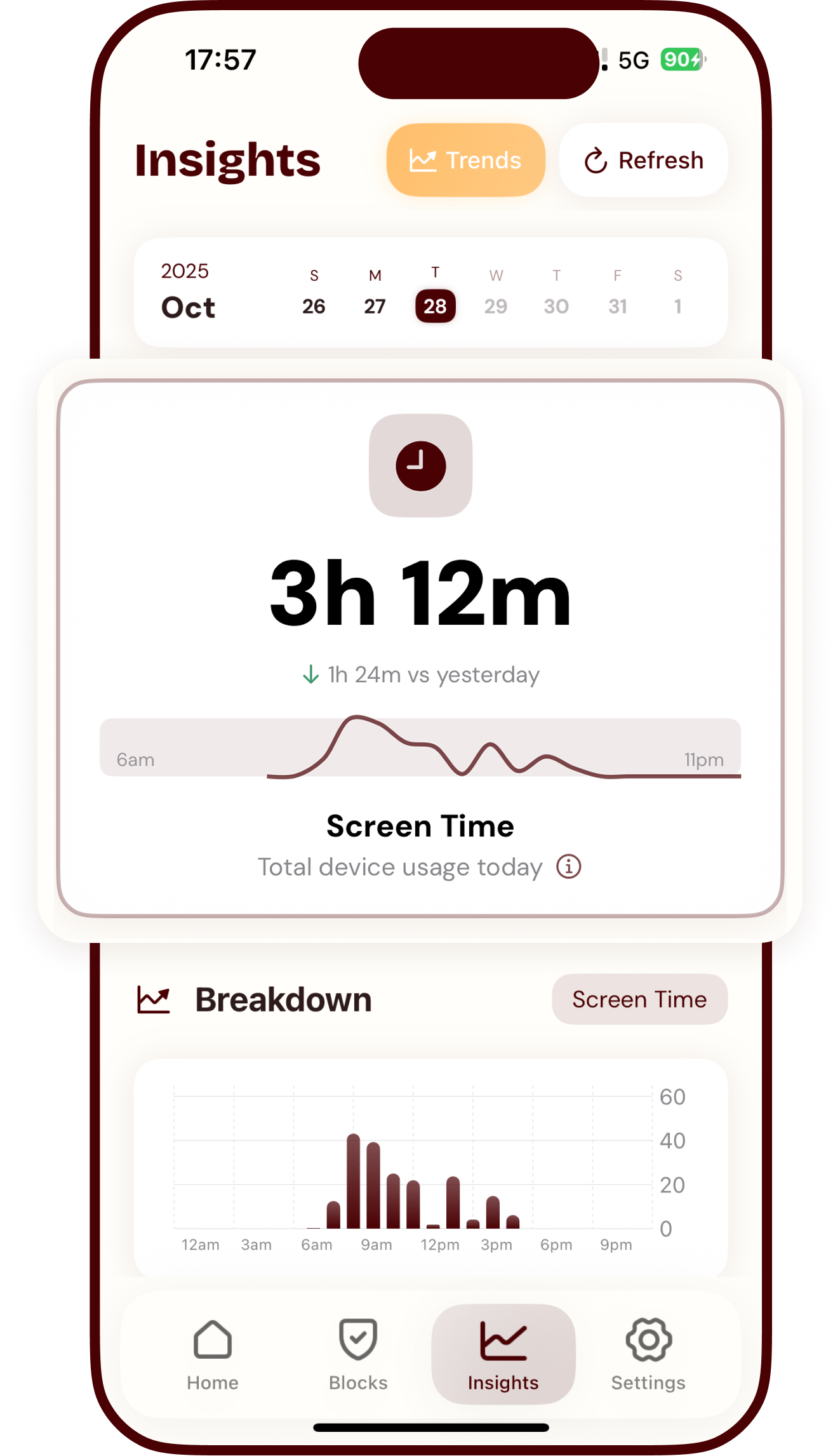Hazel screen time analytics dashboard with usage tracking and insights